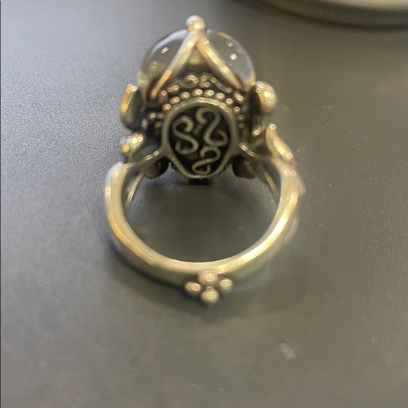 Barbara Bixby Silver and 14 K Gold Quartz Carved Skull Ring with Garnet Gemstone - Picture 3 of 8